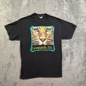 Hanes Beefy-T Leopards Etc Vintage 90s Graphic Tee Shirt Black S Wildlife